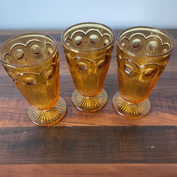 SOLD -3 Vintage Light Amber Imperial Glass Footed Iced Tea Water Glasses Goblets - Picture 11 of 11